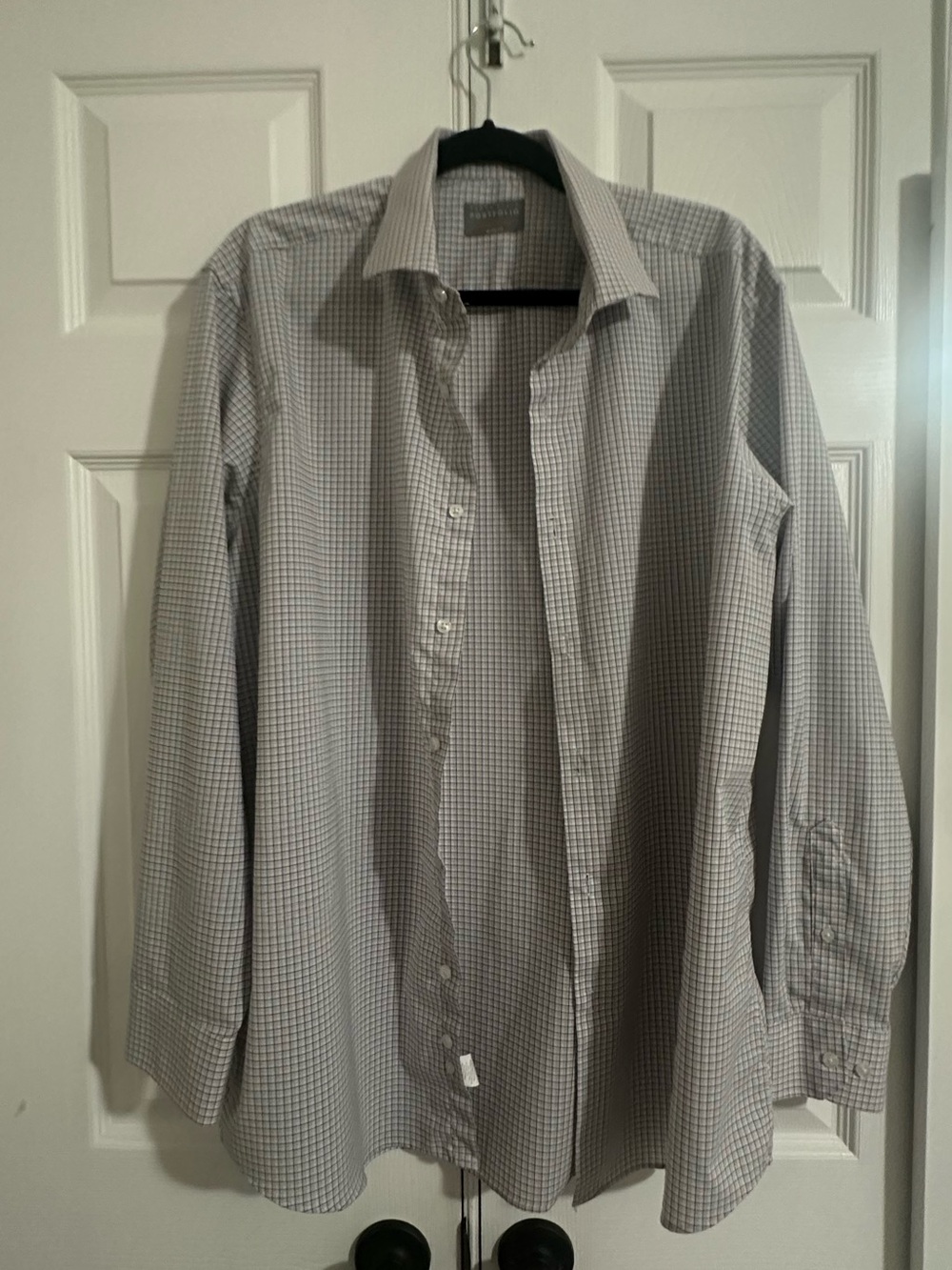 Perry Ellis Men’s Micro-Check Dress Shirt - Light Gray & Blue